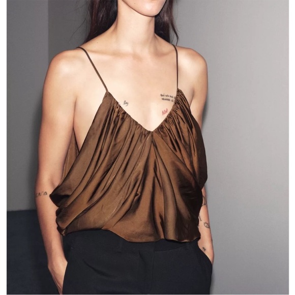 Zara Tops - ZARA DRAPED SATIN EFFECT TOP